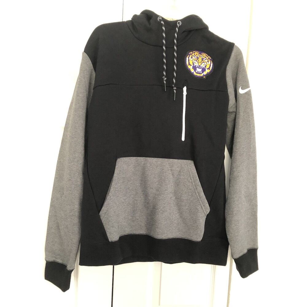 NIKE LSU Tigers FOOTBALL TEAM HOODIE SWEATSHIRT MENS SIZE Large Fall Game NWT